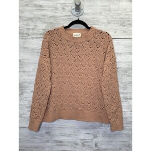 Poof Apparel Sweater Womens‎ Medium Brown Open Knit Chenille Crewneck Pullover